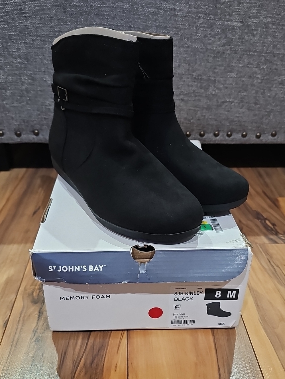 St. John's Bay Black Suede-Look Women's 8 Ankle Memory Foam Booties New